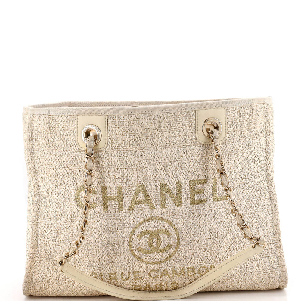 Chanel Small Deauville Tote Raffia with Glitter Detail